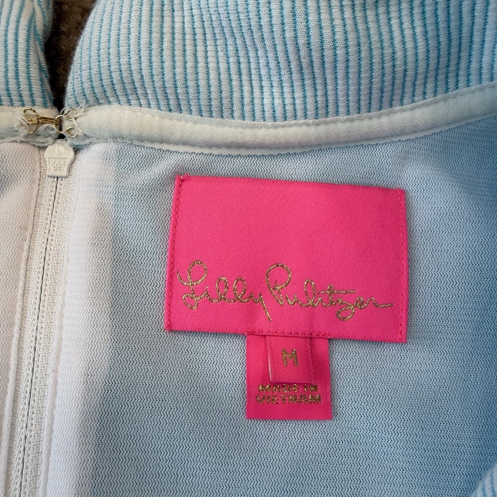 Lilly Pulitzer Tisbury Shift Dress Ruffle Neck Woman's Size M Blue Striped - Picture 5 of 7